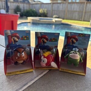 (3) World of Super Mario Goomba, Cheep, Spike 2.5" Action Figure - Jakks Pacific